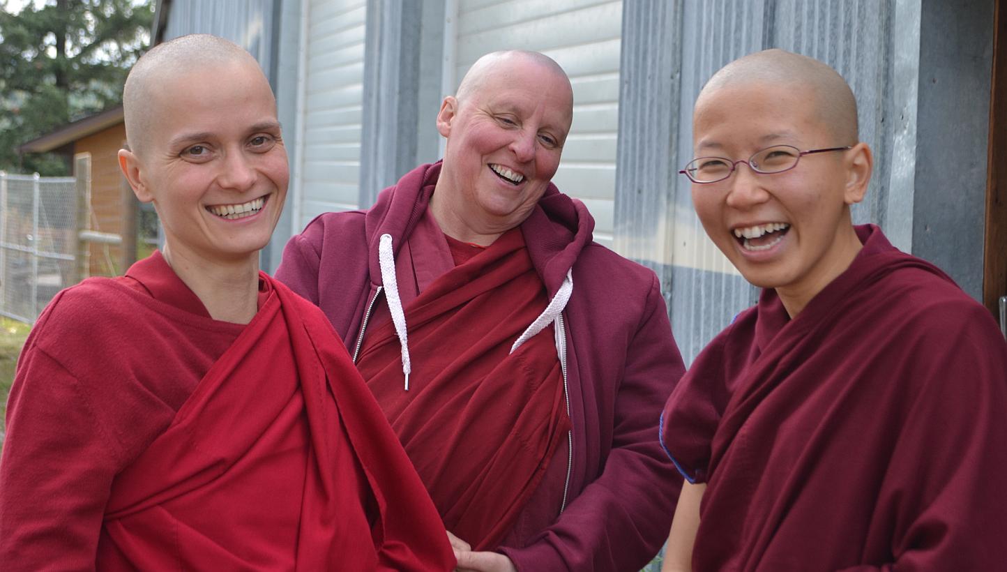 Thubten Damcho (far right), with her dharma sisters, after being ordained at Sravasti Abbey. -- PHOTO: COURTESY OF THUBTEN DAMCHO