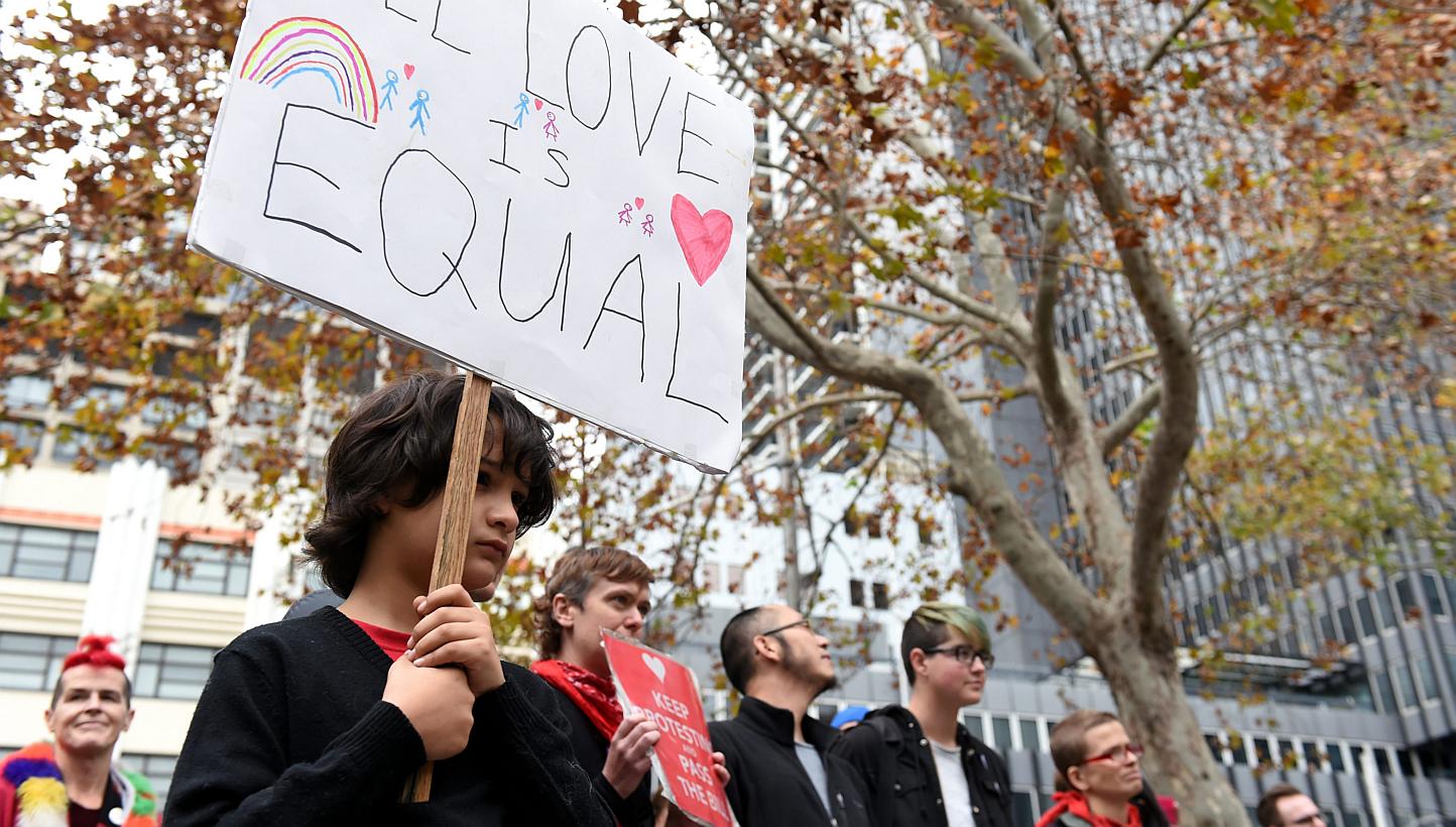 Demonstrators take part in a same-sex marriage equality rally in Sydney, Australia, on May 31, 2015. -- PHOTO: EPA&nbsp;