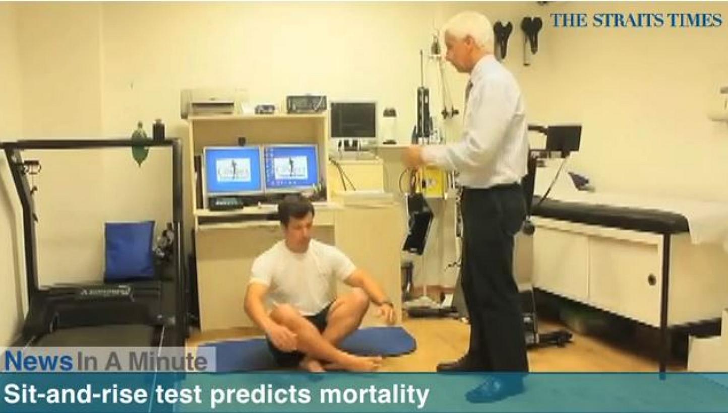 A sit-and-rise test by Brazilian physician Claudio Gil Araujo predicts how long you'll live. -- SCREENGRAB FROM RAZORTV