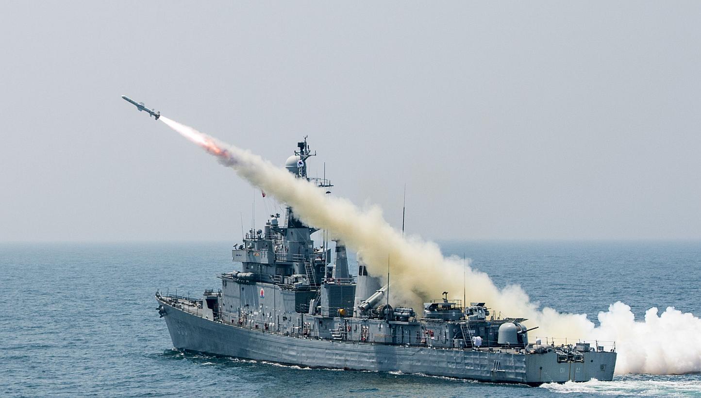 This handout photo released by the South Korean Defence Ministry shows a South Korean navy vessel firing an anti-ship missile during a naval drill off the east coast of South Korea on May 19, 2015. South Korea on Wednesday, June 3, test-fired two bal