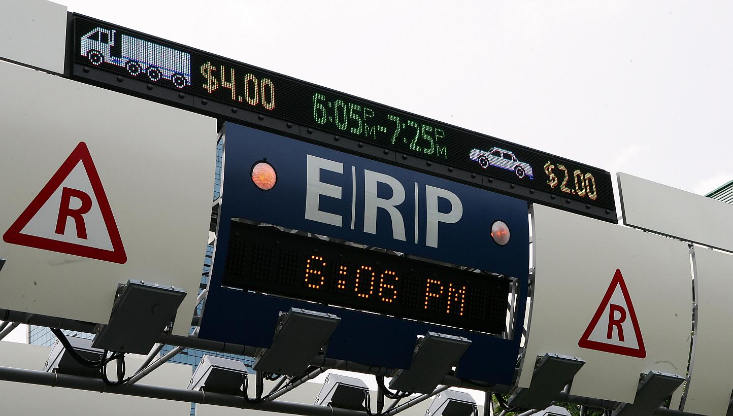 The current Electronic Road Pricing (ERP) gantry along Eu Tong Sen Street will be relocated to about 50m down the road. -- PHOTO: ST FILE