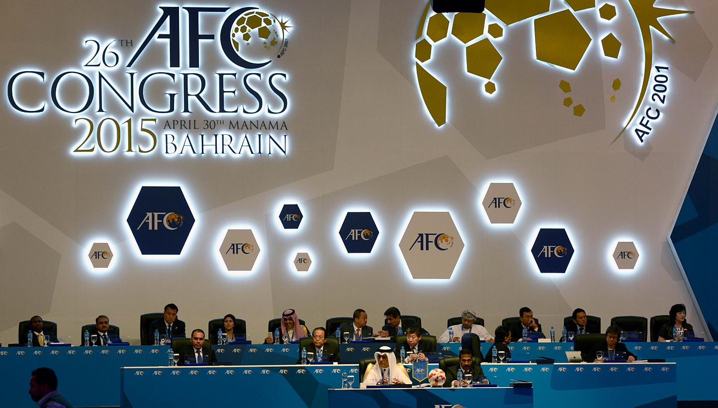 Delegates and officials take part in the Asian Football Confederation (AFC) regional Congress on April 30, 2015 in the Bahraini capital Manama. The AFC pledged on Wednesday to help "find the best way forward" for world football following the surprise