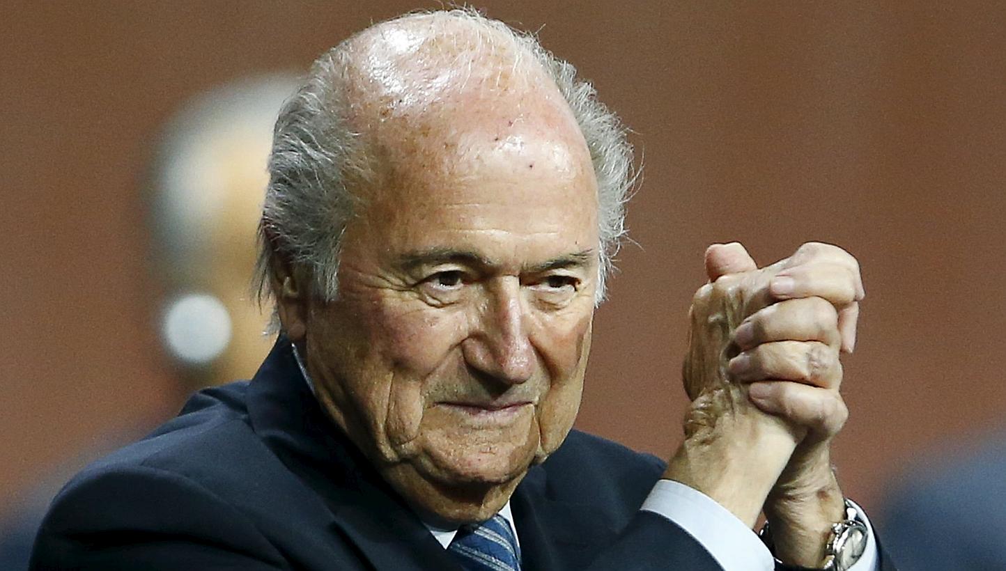 Fifa president Sepp Blatter gesturing after he was re-elected for a fifth term at the 65th Fifa Congress in Zurich, Switzerland, on May 29, 2015. -- PHOTO: REUTERS