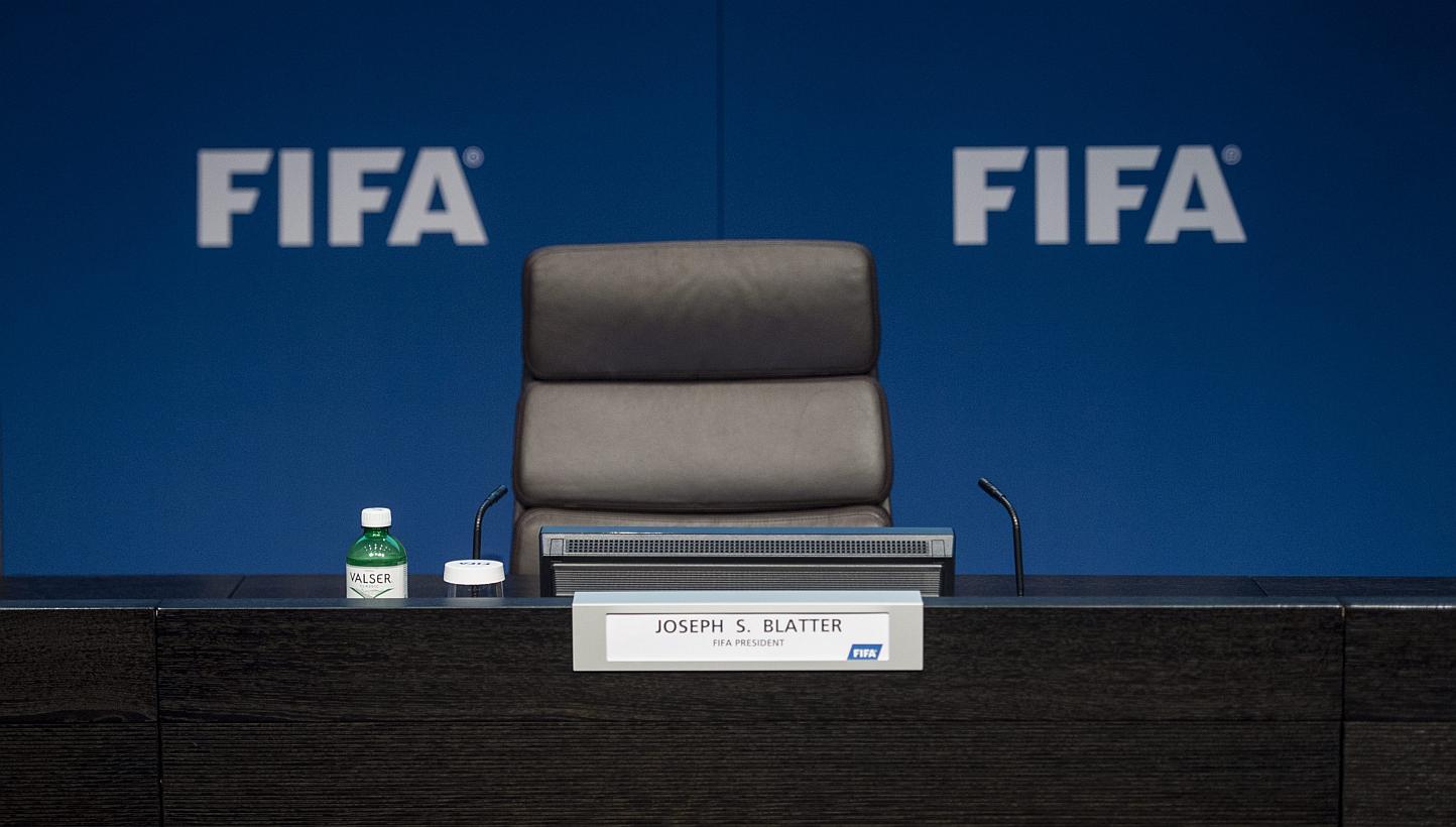 The empty chair of Fifa president Joseph S. Blatter prior to a press conference at the Fifa headquarters in Zurich, Switzerland, on June 2, 2015. -- PHOTO: EPA