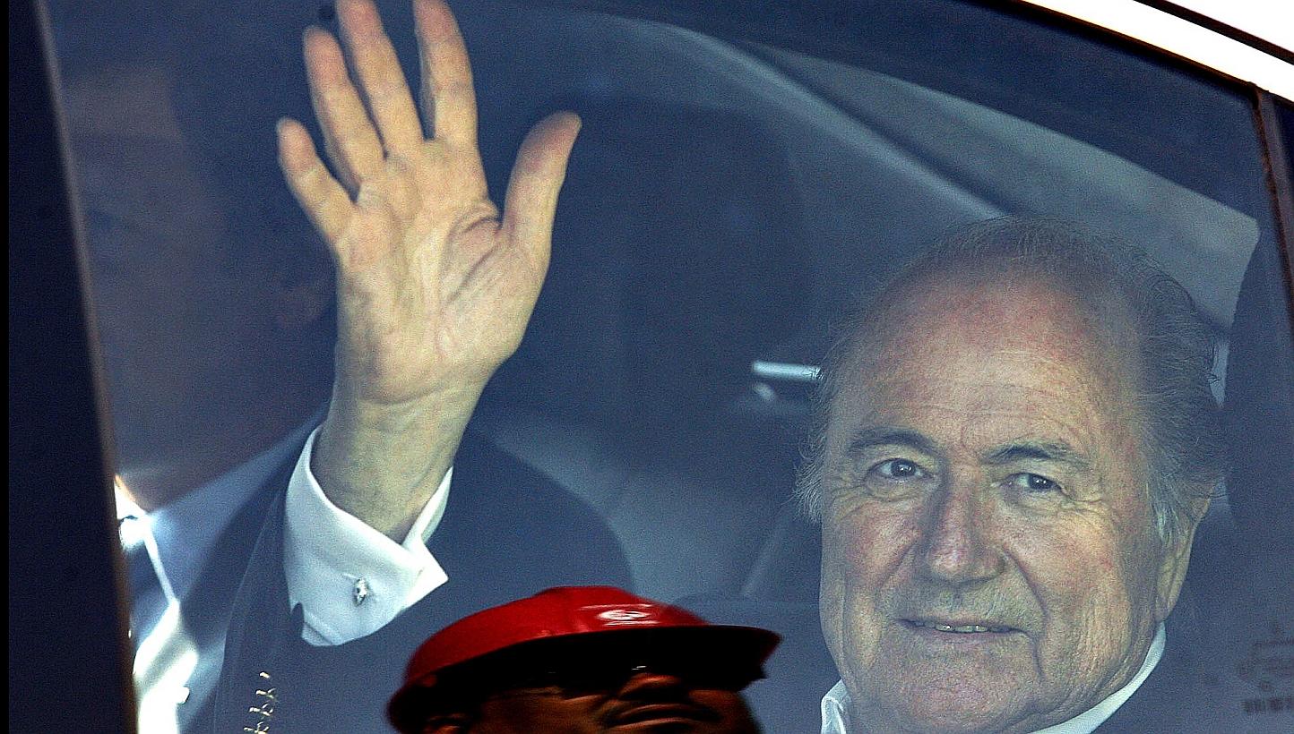 Sepp Blatter waves as he leaves the FNB stadium after visit to see the progress on the stadium in Soweto, South Africa for the WC2010 and the Confederation cup in a file photo taken in 2008. -- PHOTO: AFP