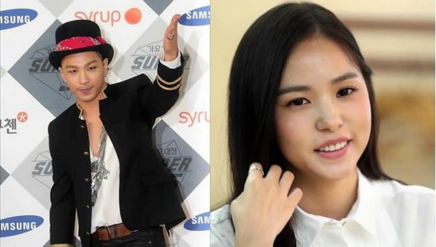 K-pop singer Taeyang (left) from wildly successful boy group BigBang is in a relationship with actress Min Hyo Rin, both their agencies confirmed on Tuesday. -- PHOTO: KOREA HERALD/ASIA NEWS NETWORK