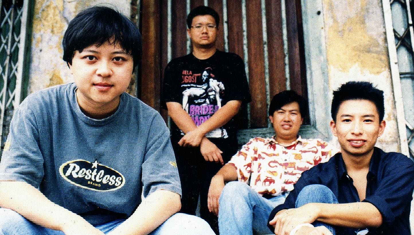 The Oddfellows' (main picture, from far left) Johnny Ong, Vincent Lee, Patrick Chng and Kelvin Tan in their younger days (above, in a 1995 picture).