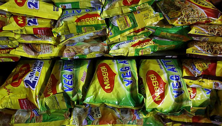 Packets of Nestle's Maggi instant noodles are seen on display at a grocery store in Mumbai, India, on June 3, 2015. Singapore importers have been ordered to suspend the sale of Maggi brand instant noodles produced in India, the Agri-Food and Veterina