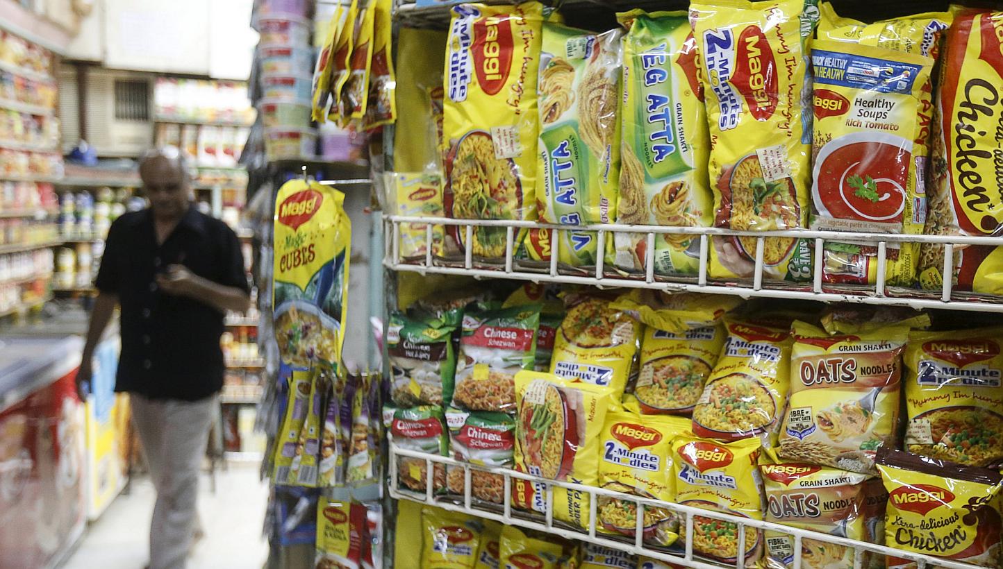 Packets of Nestle's Maggi instant noodles are seen on display at a grocery store in Mumbai, India, on June 4, 2015. -- PHOTO: REUTERS