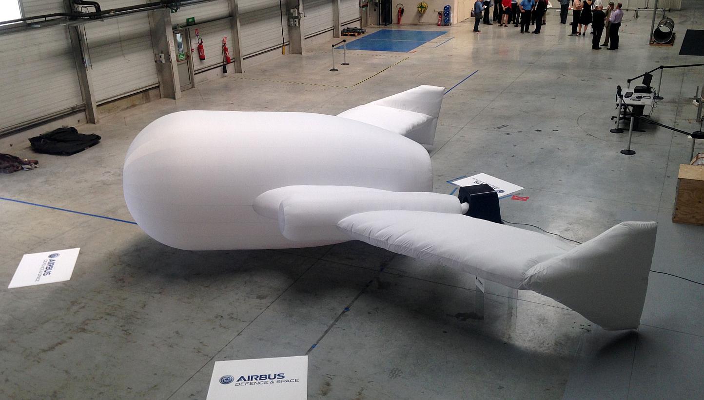 An inflatable scale size model of "Adeline", short for Advanced Expendable Launcher with Innovative engine Economy, a reusable Ariane rocket first-stage engine and avionics package, at an Airbus&nbsp;Defence and Space site at Les Mureaux, east of Par