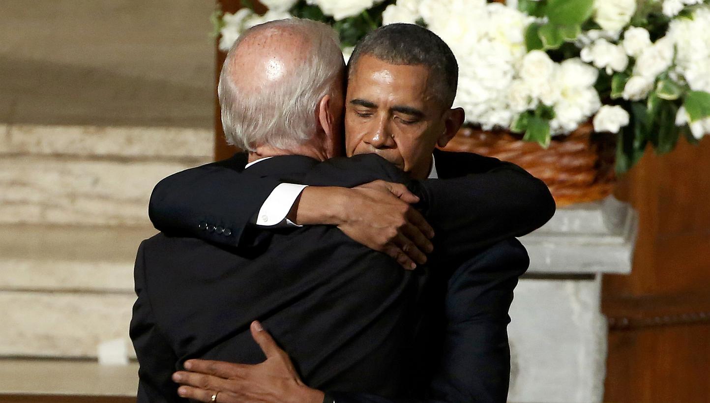 US President Barack Obama (right) hugs Vice-President Joe Biden during the funeral of the latter's son, former Delaware attorney-general Beau Biden, at St. Anthony of Padua Church in Wilmington, Delaware on June 6, 2015. -- PHOTO: REUTERS