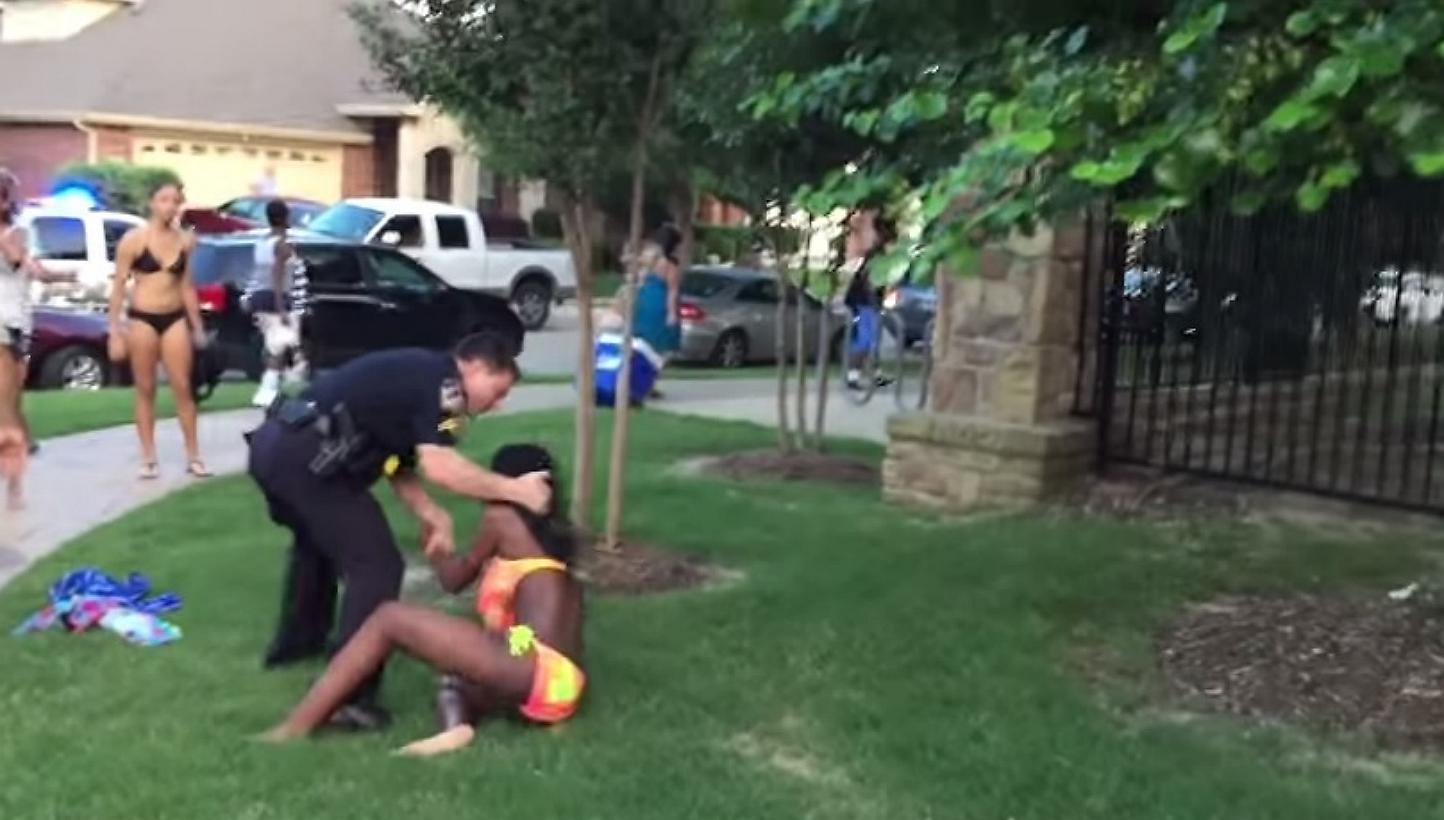 Police officer Eric Casebolt seen throwing a bikini-clad black teenage girl to the ground at a pool party disturbance in Dallas, Texas. -- PHOTO: SCREENGRAB FROM YOUTUBE