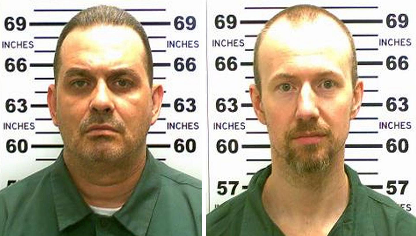 A United States manhunt for two convicted killers, Richard Matt (left), 49, and David Sweat, 35, who cut their way out of a maximum-security jail Hollywood-style on Tuesday stretched into a fourth day as investigators focused on whether they were hel