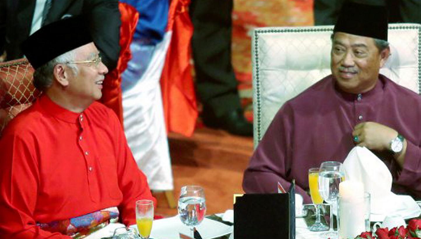 Malaysian Prime Minister Najib Razak (left) with Deputy Prime Minister Tan Sri Muhyiddin Yassin at the 2015 Umno Supreme Council meeting at the Putra World Trade Centre on May 12, 2015. -- PHOTO: NSTP 