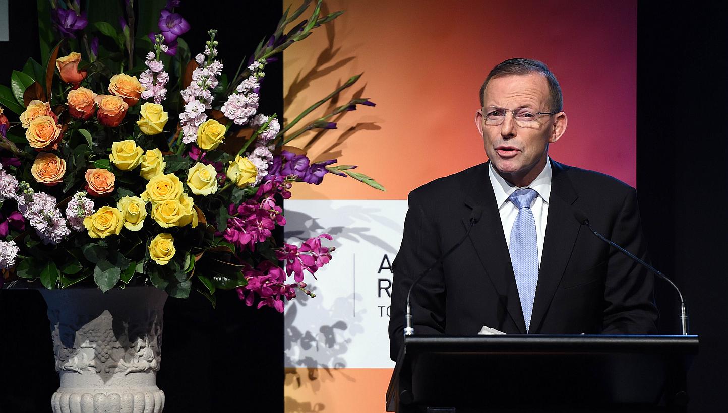 Australian Prime Minister Tony Abbott delivers his key notes at the Regional Countering Violent Extremism Summit in Sydney on June 11, 2015. -- PHOTO: AFP