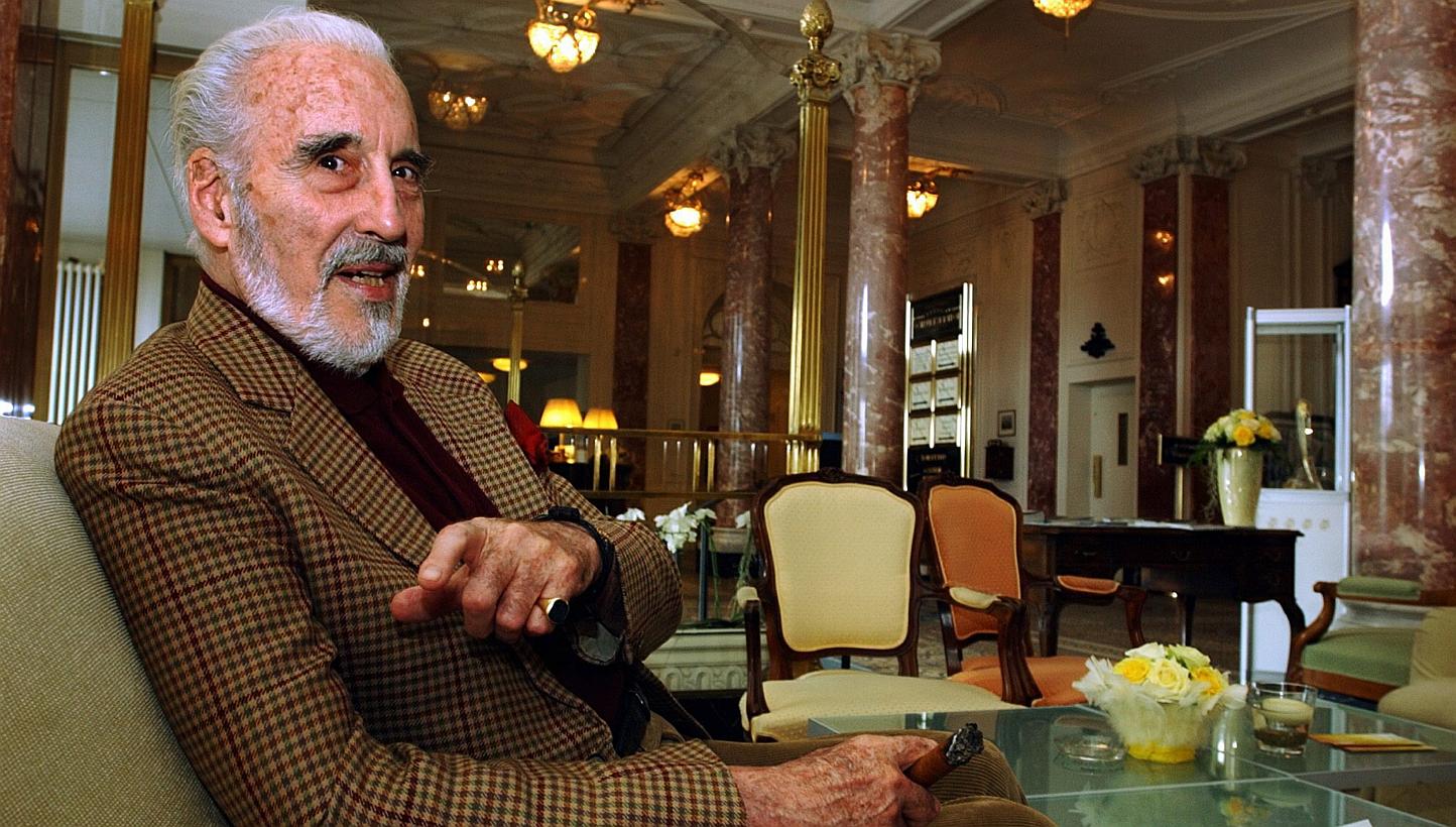 A file picture dated April 15, 2004 shows Christopher Lee during an interview at the Hotel Schweizerhof in Lucerne, Switzerland. The British actor has died at the age of 93 at a hospital in London, Britain on June 7, 2015. -- PHOTO: EPA 