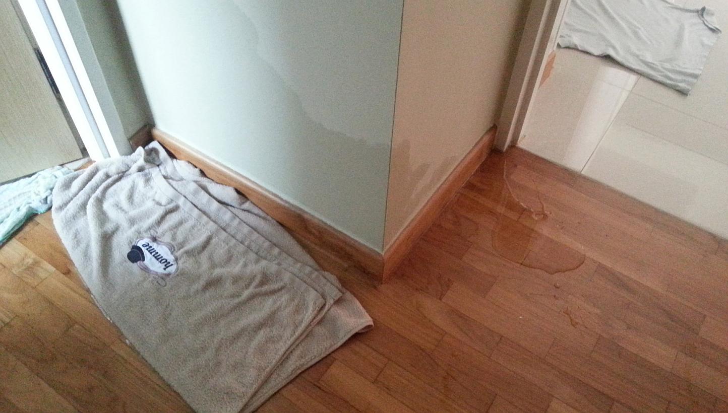 Centrale 8 resident Michelle Lim said water seeped into the wall and flooring of her bedroom after a water pipe in her bathroom burst. But only a part of the flooring was replaced and the wall was merely repainted.