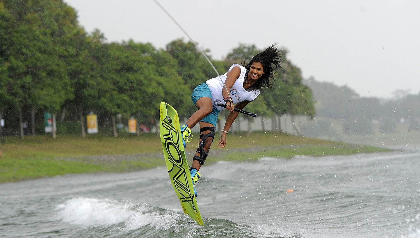 The Singapore wakeboard team, which featured individual gold-medallist Sasha Christian (above), clinched silver in the mix team event on June 14, 2015. -- PHOTO: SINGSOC/ACTION IMAGES