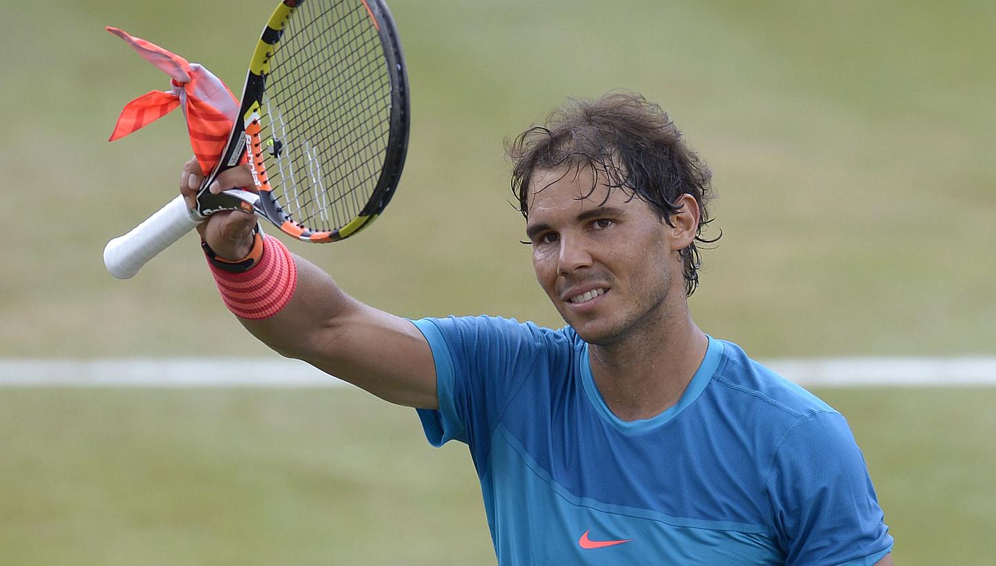 Spain's Rafael Nadal reacts after defeating France's Gael Monfils in their semi-final match in Stuttgart on June 13, 2015. Nadal defeated Monfils 6-3 and 6-4. -- PHOTO: AFP&nbsp;