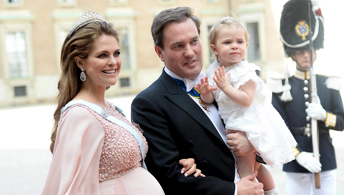 Sweden's Princess Madeleine and her husband Christopher O'Neil arrive with their daughter Leonore to the wedding of her brother Prince Carl Philip to Sofia Hellqvist at the Royal Chapel in Stockholm, in this photo taken June 13, 2015. The Swedish Mar