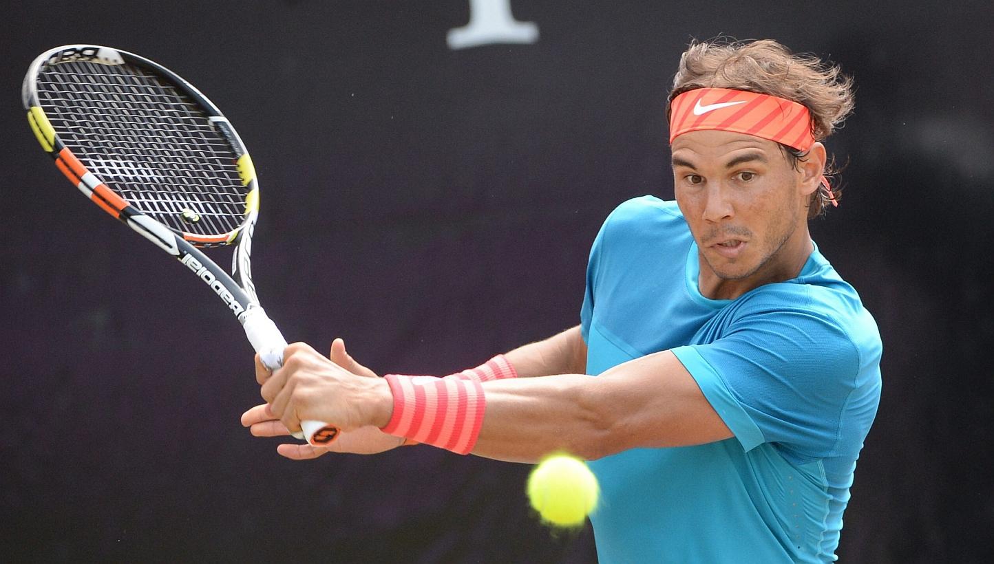Rafael Nadal of Spain in action during the final match against Viktor Troicki of Serbia at the ATP tennis tournament in Stuttgart, Germany on Sunday. -- PHOTO: EPA