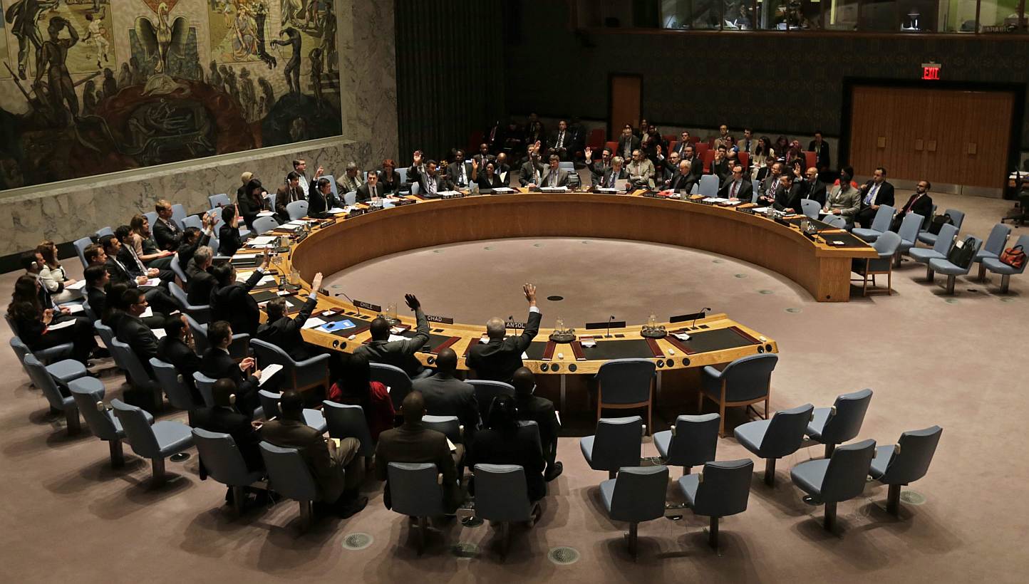 Members of the United Nations Security Council voting on the Treaty on Non-Proliferation of Nuclear Weapons (NPT) at United Nations Headquarters in New York on June 9, 2015. Former US secretary of state Madeleine Albright and a coterie of vetera