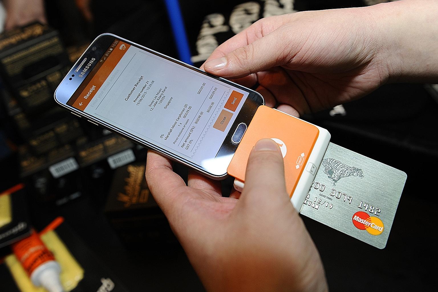 M1's mobile point-of-sale device enables smartphones and tablets to act as wireless terminals that can accept card payments.