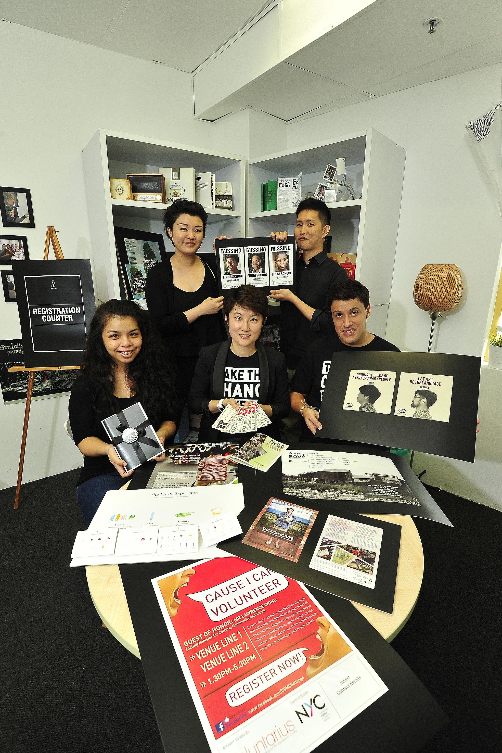 The team behind social enterprise Make The Change (clockwise from bottom left): designer Ashley Granadoz, junior art director Xiner Yeo, marketing manager Ray Chia, and co-founders Pedro Aguirre and Michelle Lim.