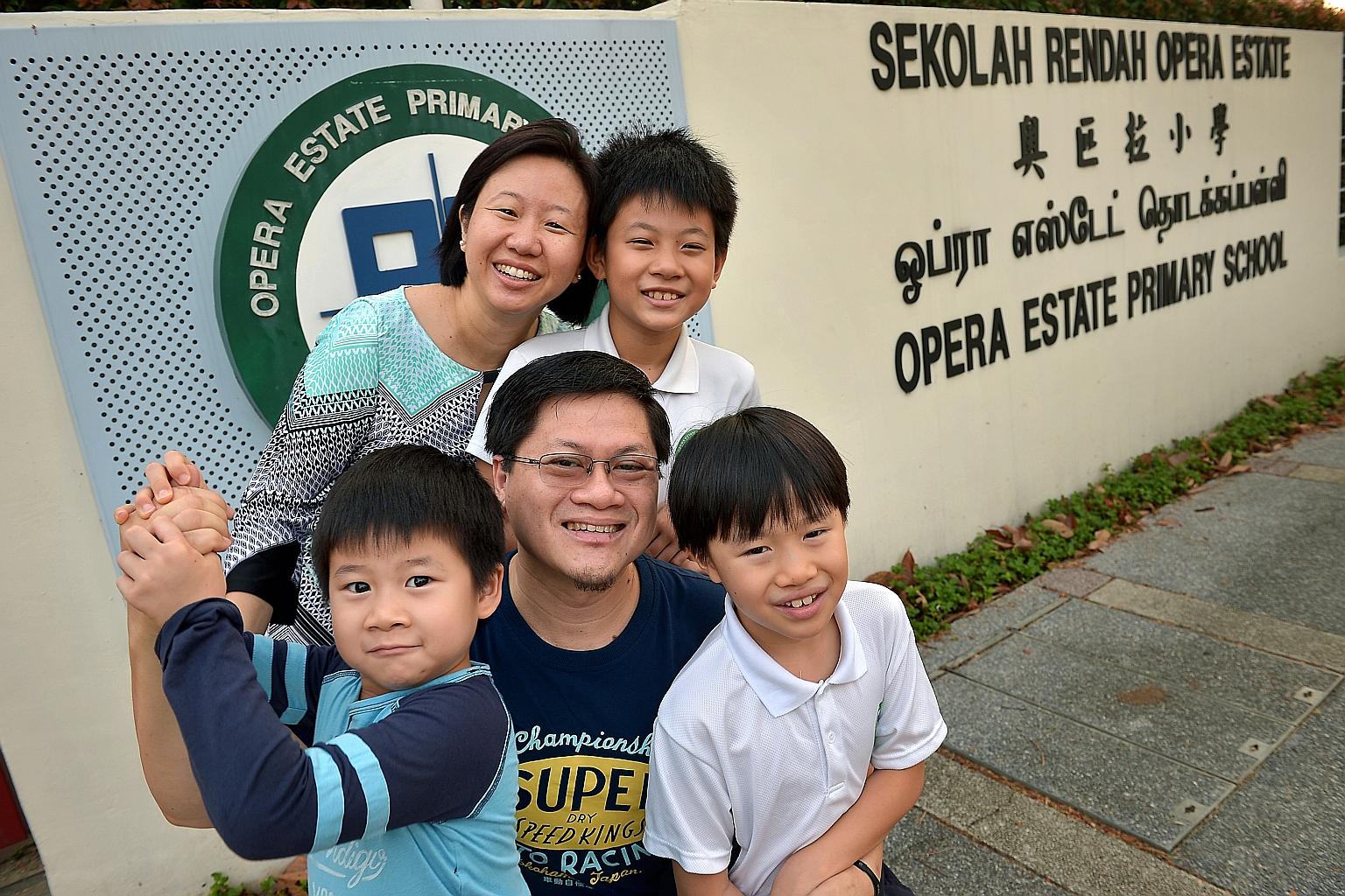 Ms Sharon Lim with her husband Fred Then and their sons (clockwise from top) Christopher, 10; Ian, eight; and Ethan, six.
