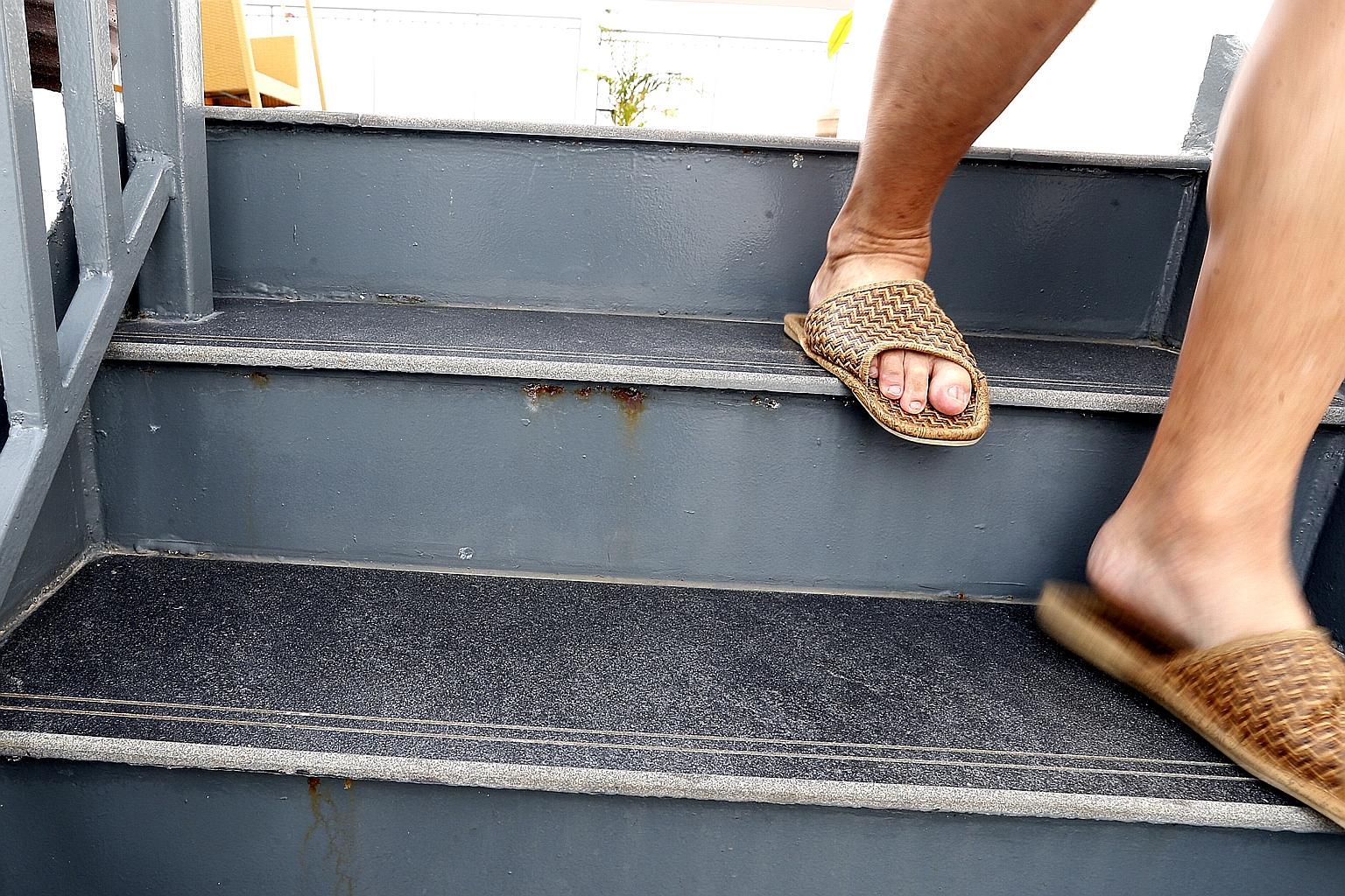 The rusty steps leading up to the rooftop terrace from a RiverParc Residence penthouse unit.