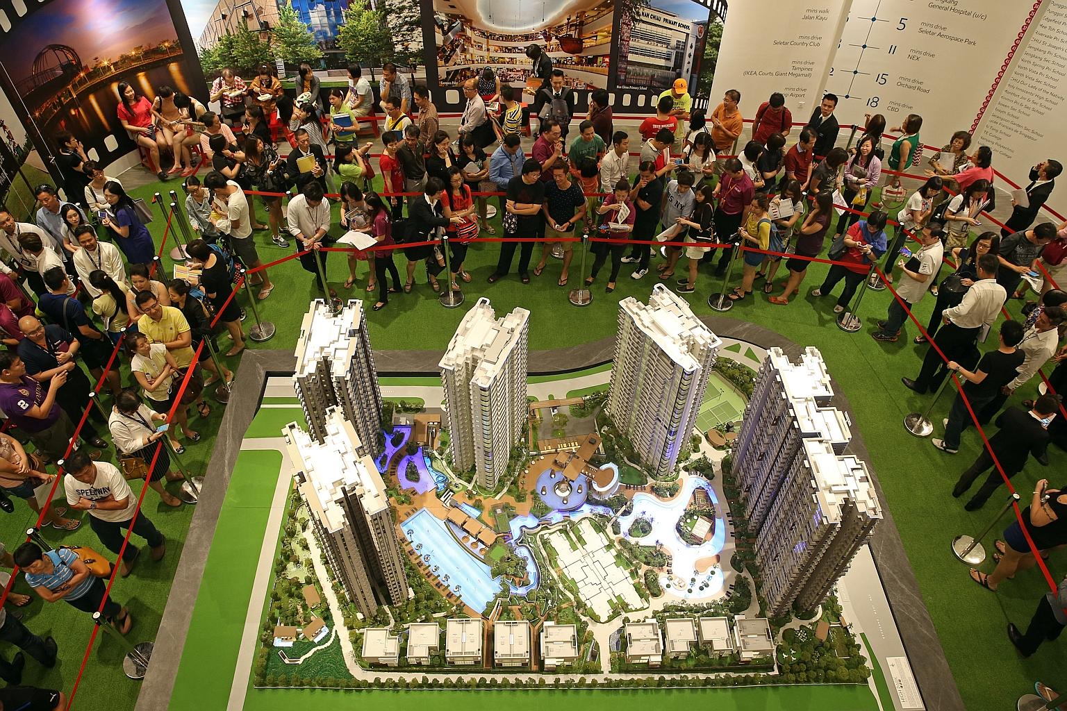 Buyers and their agents queueing to book a unit at High Park Residences, with smaller units proving very popular.