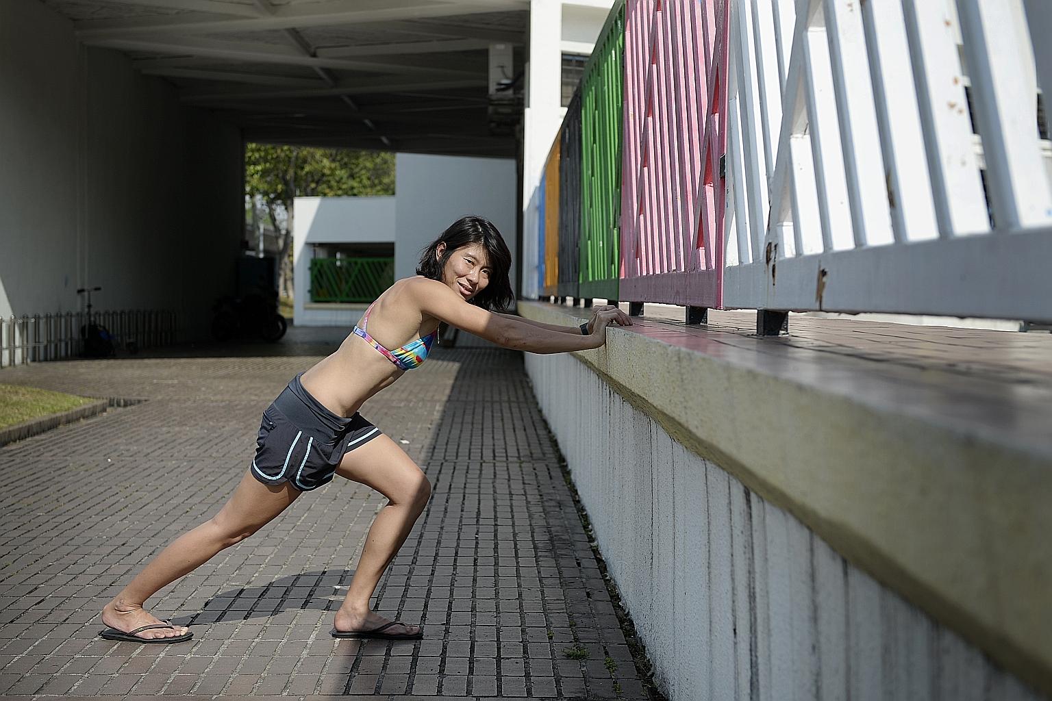 Now that Ms Chong has to juggle her job with taking care of her son and doing housework, it leaves her with little time to work out. She plans her week thoroughly and ensures she exercises at least four days a week.