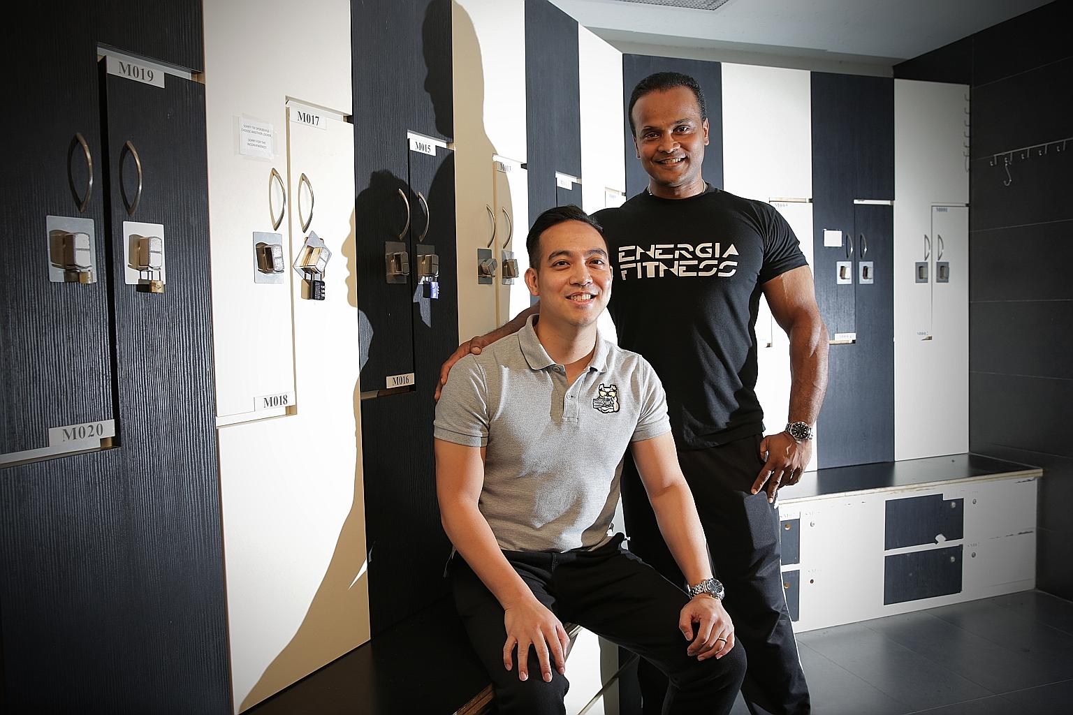 Using an image of the alleged thief obtained through CCTV footage and the location tracking function in an iPad which the suspect had taken, gym trainer Gaston Ng (left), 32, and gym owner Mohamed Fazlon (right), 40, managed to locate the man in Litt