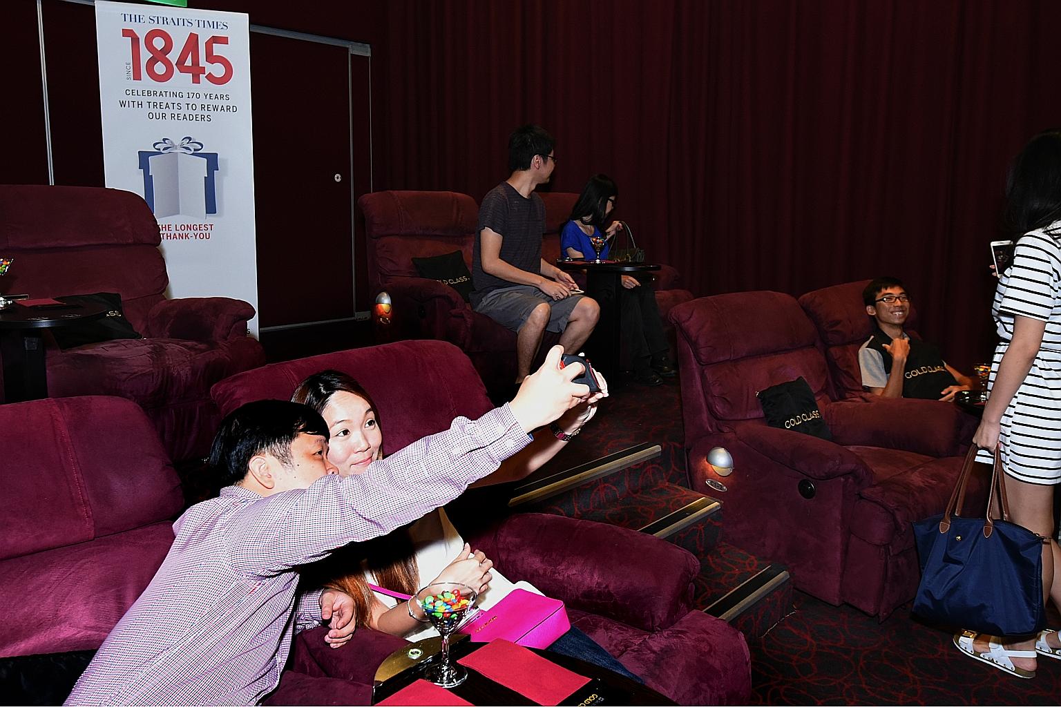 Twelve lucky readers of The Straits Times each won a pair of tickets to a screening of Fantastic Four at Golden Village VivoCity's Gold Class cinema last night. The prizes were part of ST170 Treats, a year-long giveaway to celebrate the newspaper's 1