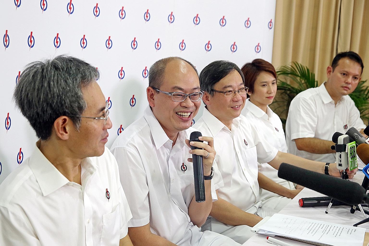Chua Chu Kang GRC MP Alvin Yeo (left) will be stepping down. The PAP's team in the GRC will comprise (starting with second from left) new candidate Yee Chia Hsing, Health Minister Gan Kim Yong, Parliamentary Secretary Low Yen Ling and backbencher Zaq