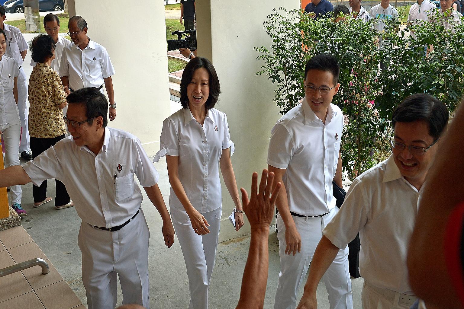 Tampines GRC MPs Mah Bow Tan (left) and Irene Ng (centre) will not run in the coming general election, while Mr Desmond Choo (right), who previously stood in Hougang, has been added to the Tampines team.