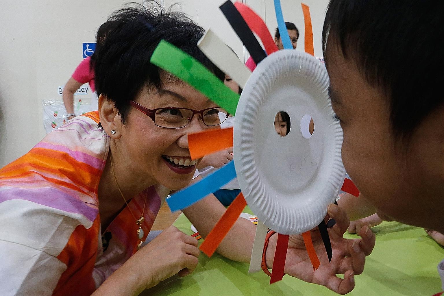 Minister in the Prime Minister's Office Grace Fu at MY World Preschool in Sengkang yesterday, where she released more details of measures to help parents. The Baby Bonus cash gift will be increased by $2,000, while the Medisave grant for newborns wil