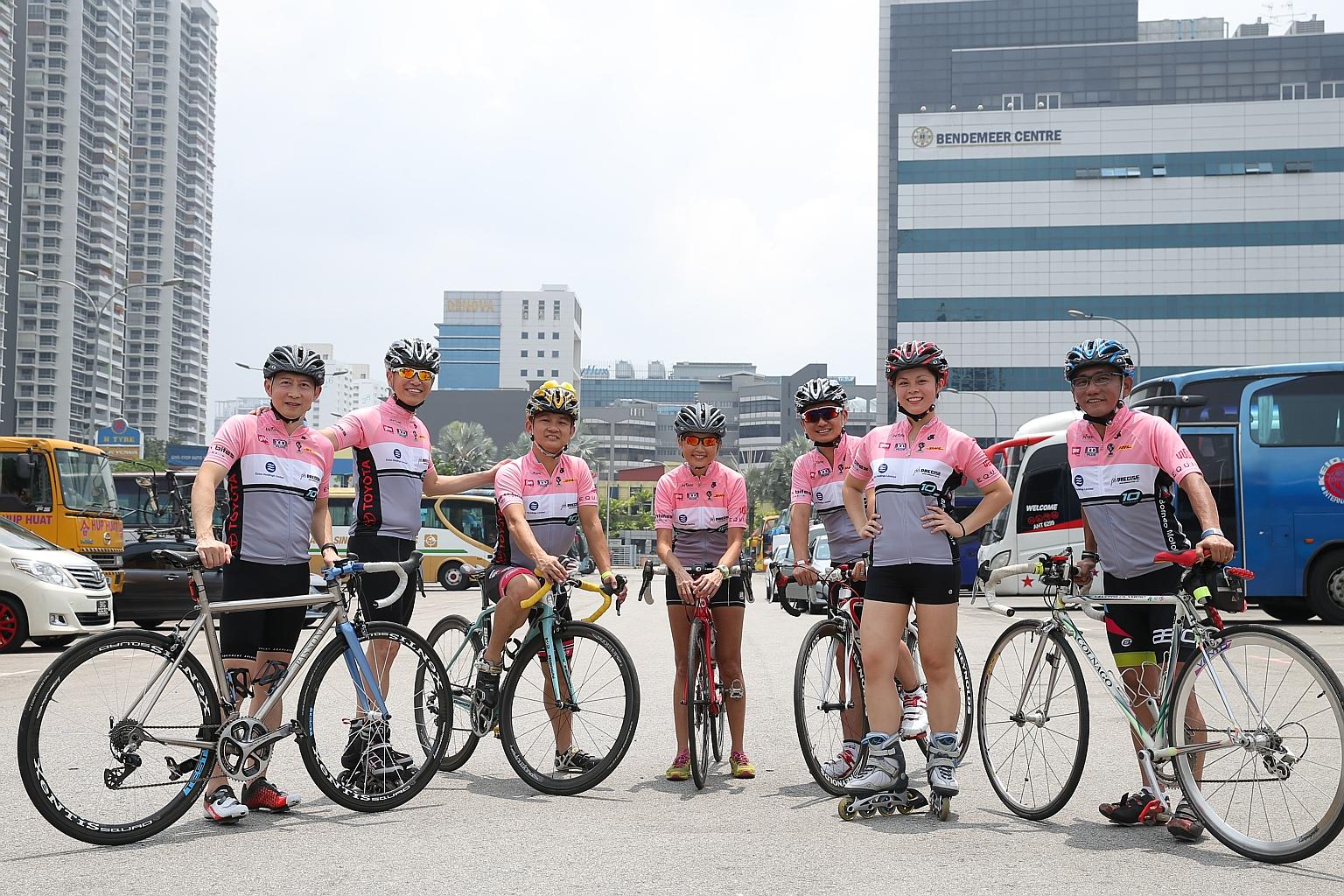 The Charity Bike 'n' Blade team includes (from left) event chairman Sidney Lim, co-chairman Albert Yeo and participants Peh Chong Eng, Dorothy Yeo, Clement Goh, Sarah-Cae Lim and Steven Lim.