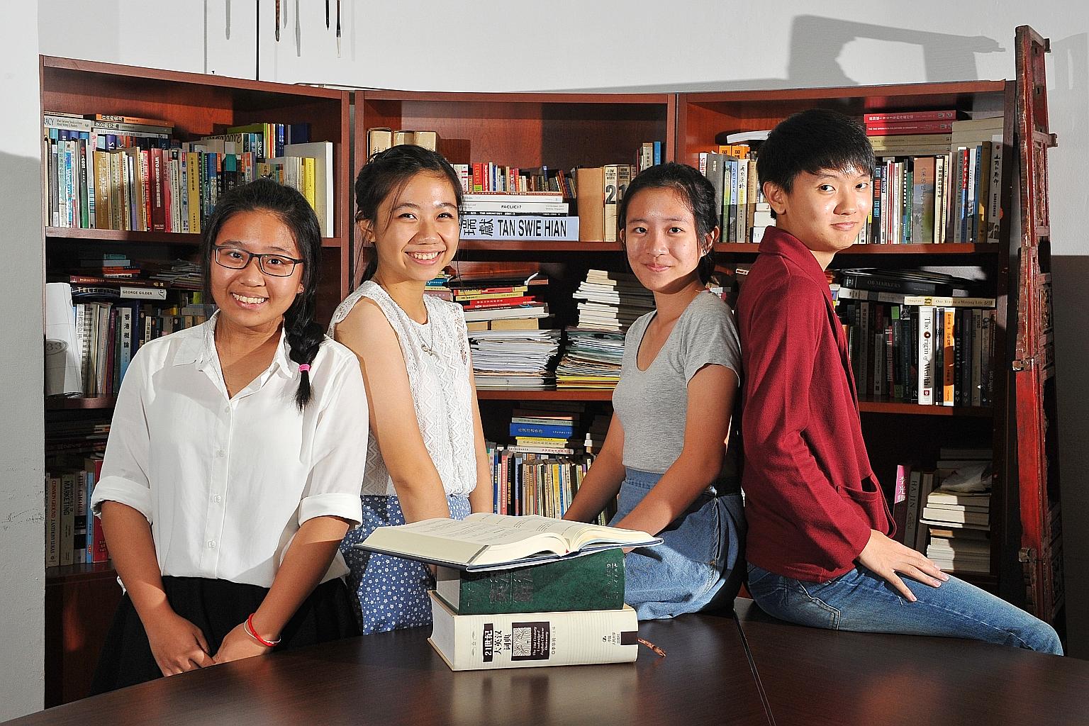 (From left) Students Debbie Abby Wong, Nicole Nurulam, Tricia Chee and Chung Ke Win from Jurong Junior College, who are taking translation for their A levels, interned at a translation firm during their June holidays to gain hands-on experience.