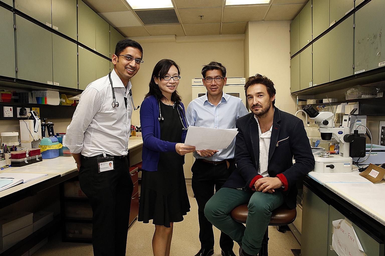 (From left) Dr Saumya Jamuar and Dr Angeline Lai from KK Women's and Children's Hospital; Associate Professor Roger Foo from A*Star's Genome Institute of Singapore; and Dr Bruno Reversade from A*Star's Institute of Medical Biology. So far, A*Star has