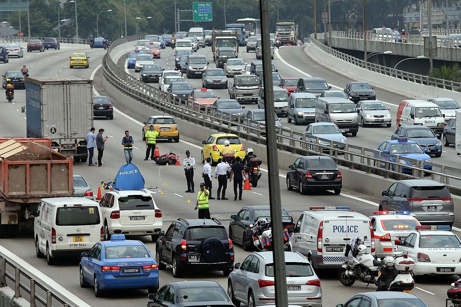 A Singaporean man, 25, was killed in an accident on the Pan-Island Expressway in the direction of Changi, after the Central Expressway exit near Upper Serangoon Road, yesterday. The crash involving his motorcycle and a truck occurred around 4.30pm, s