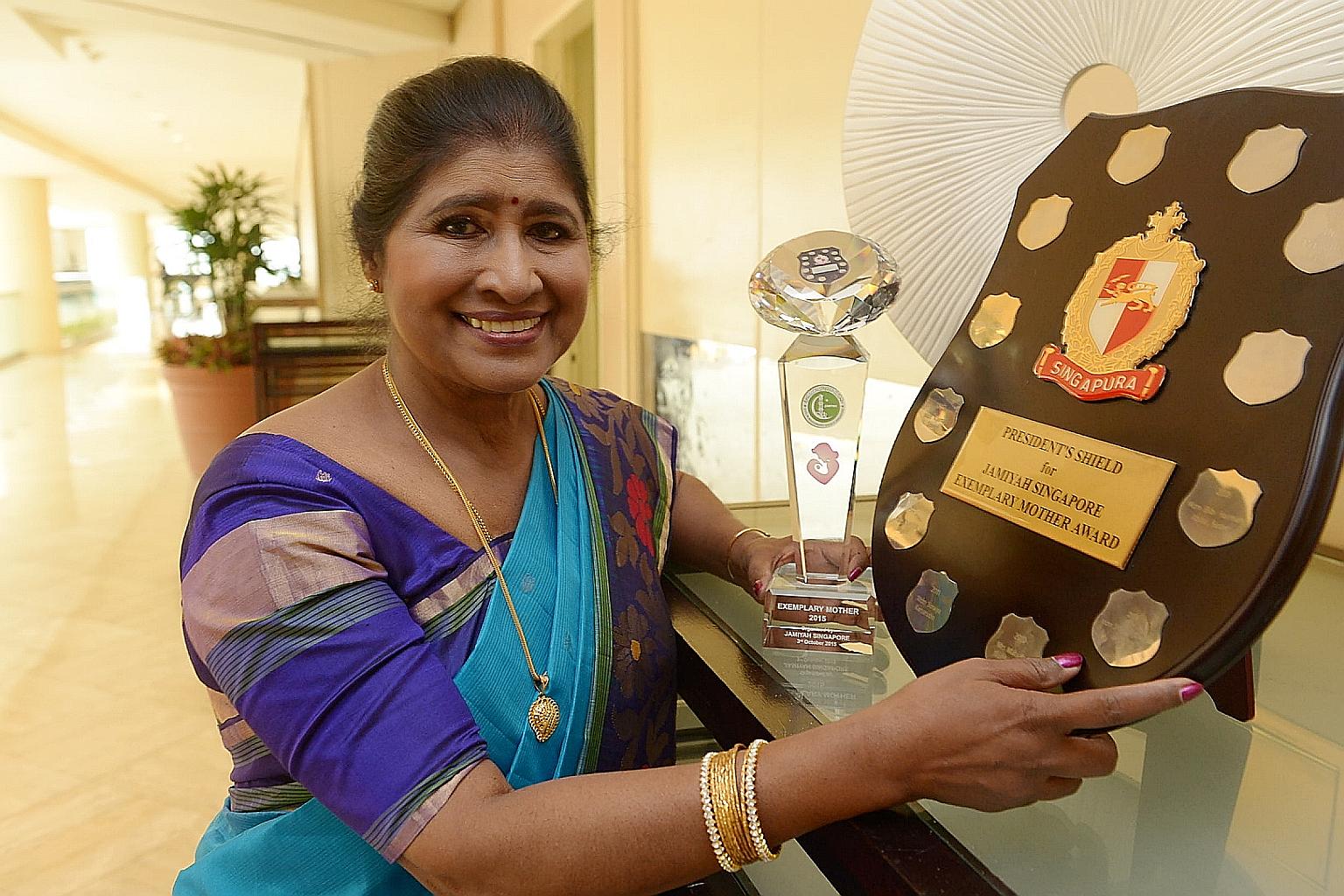 Administrative executive Rajam Sadanandan, 68, won the Exemplary Mother Award.