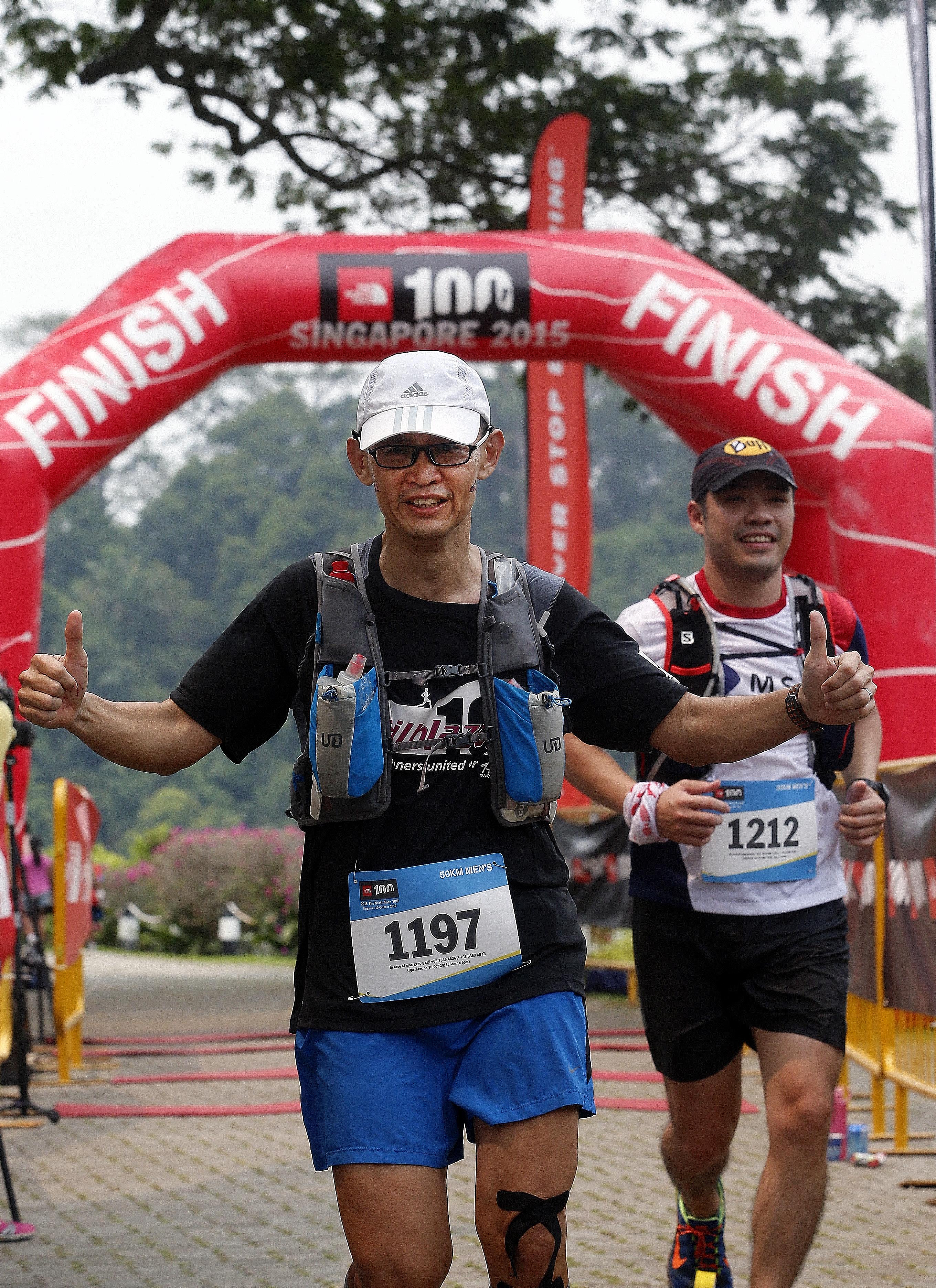 Mr Harry Teo, 47, completed yesterday's race with 32 runners from the group Trailblazer100, formed by running enthusiasts from HCA Hospice Care, which looked after his daughter Kristie in her final days.