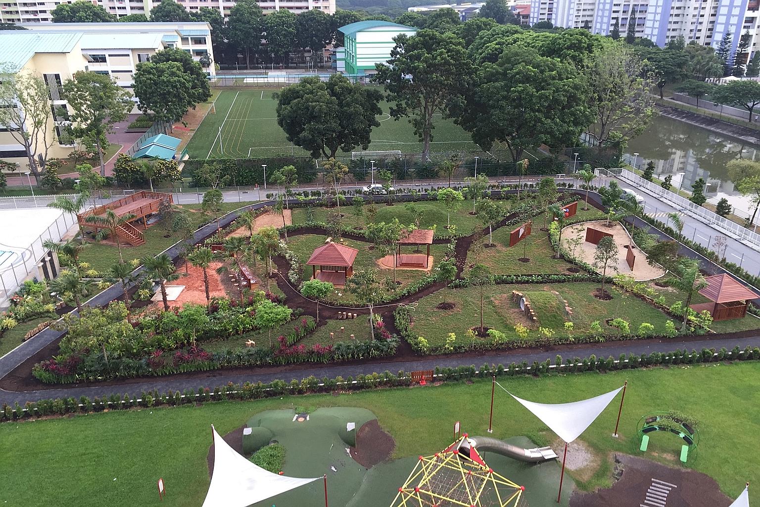 The outdoor discovery centre at Canadian International School's Lakeside Campus includes sand and water areas, a sound garden as well as a herb and vegetable garden.