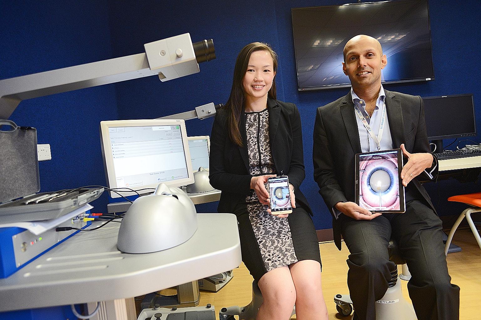 Resident doctor Christine Yau with Prof Shamira Perera, one of the joint developers of the eye module.