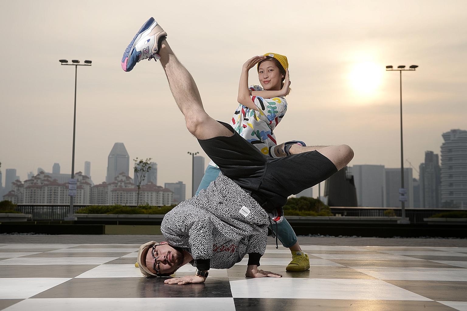 Mr Marcus Tan, 30, and Ms Rachel Lee, 26, at their favourite spot in Singapore - a life-size chess board at the Sports Hub.
