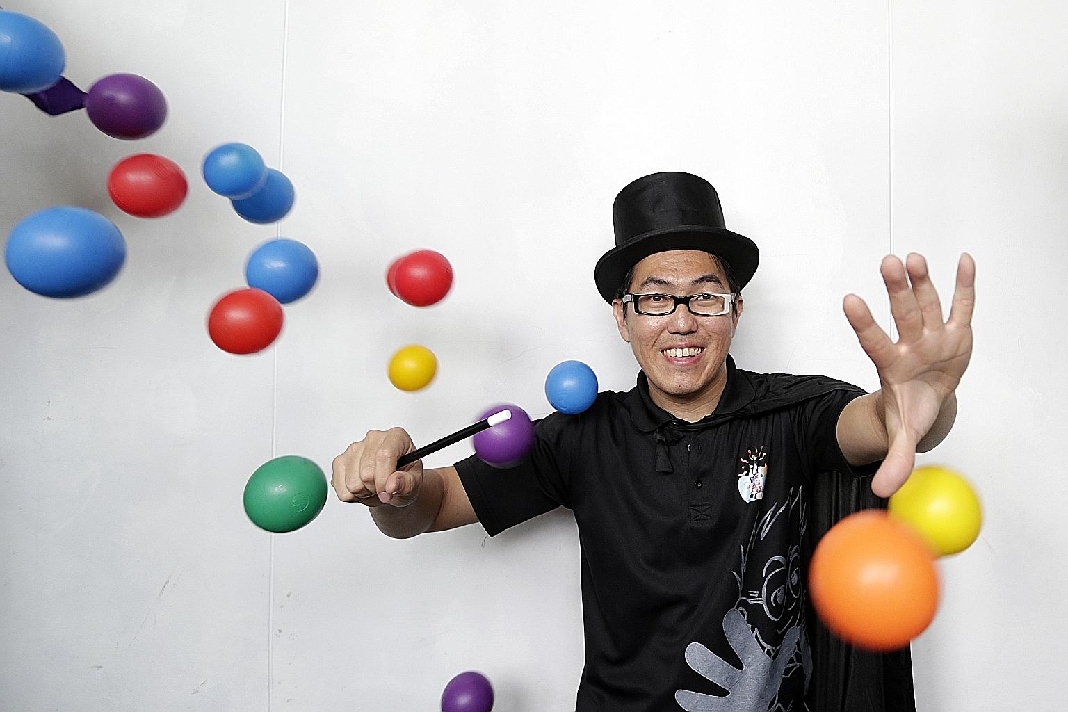 Mr Wee Kien Meng usually performs at children's parties and holds science and craft workshops.