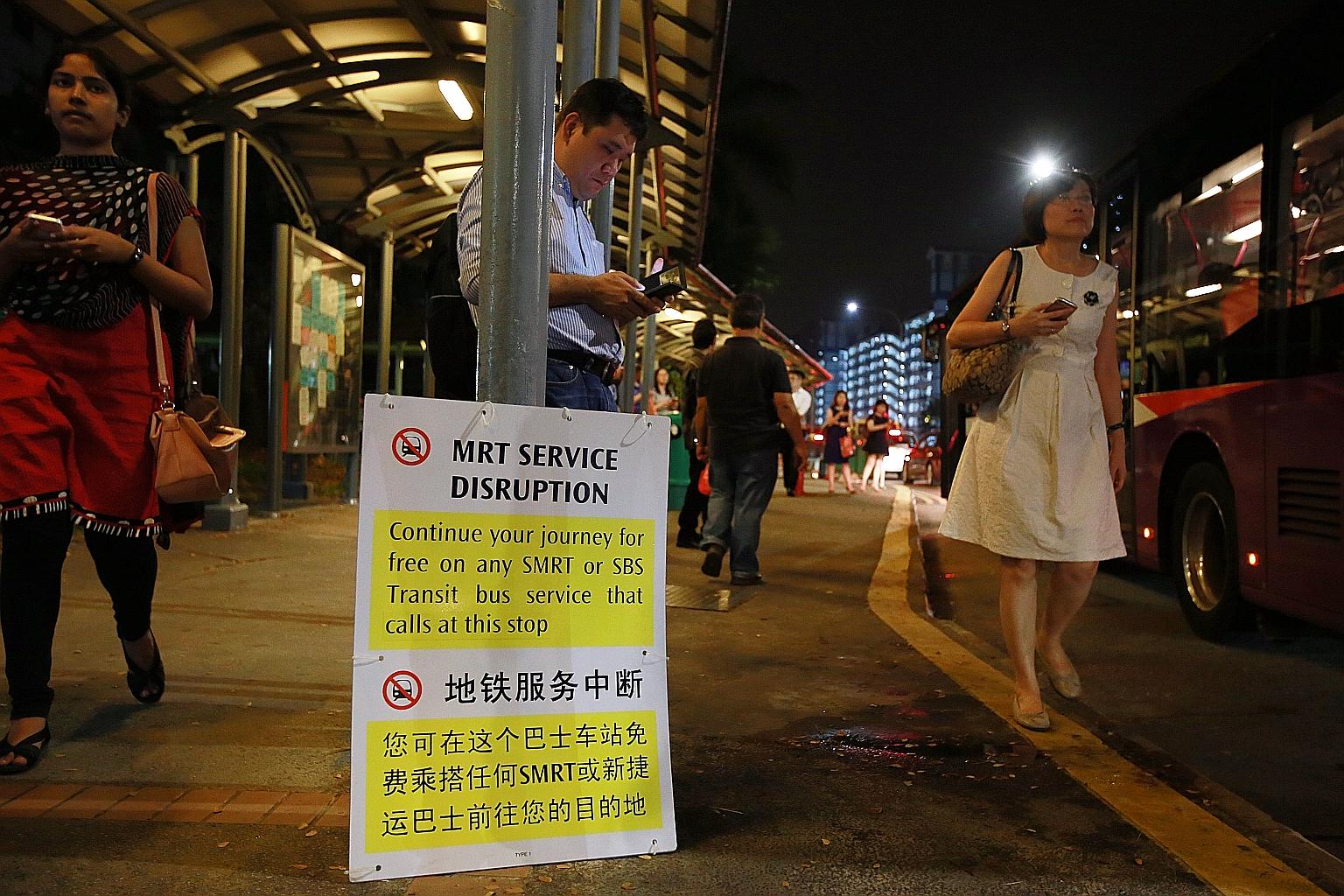 Passengers at a bus stop in Braddell yesterday. Free bus services were available between Marina South Pier and Ang Mo Kio.