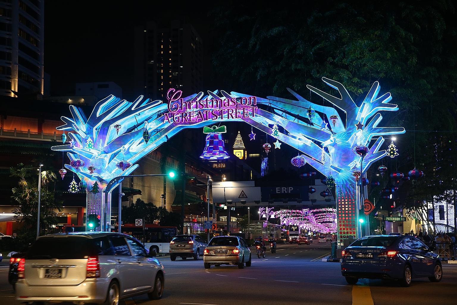 This year's light-up mixes modern colours with a traditional theme.