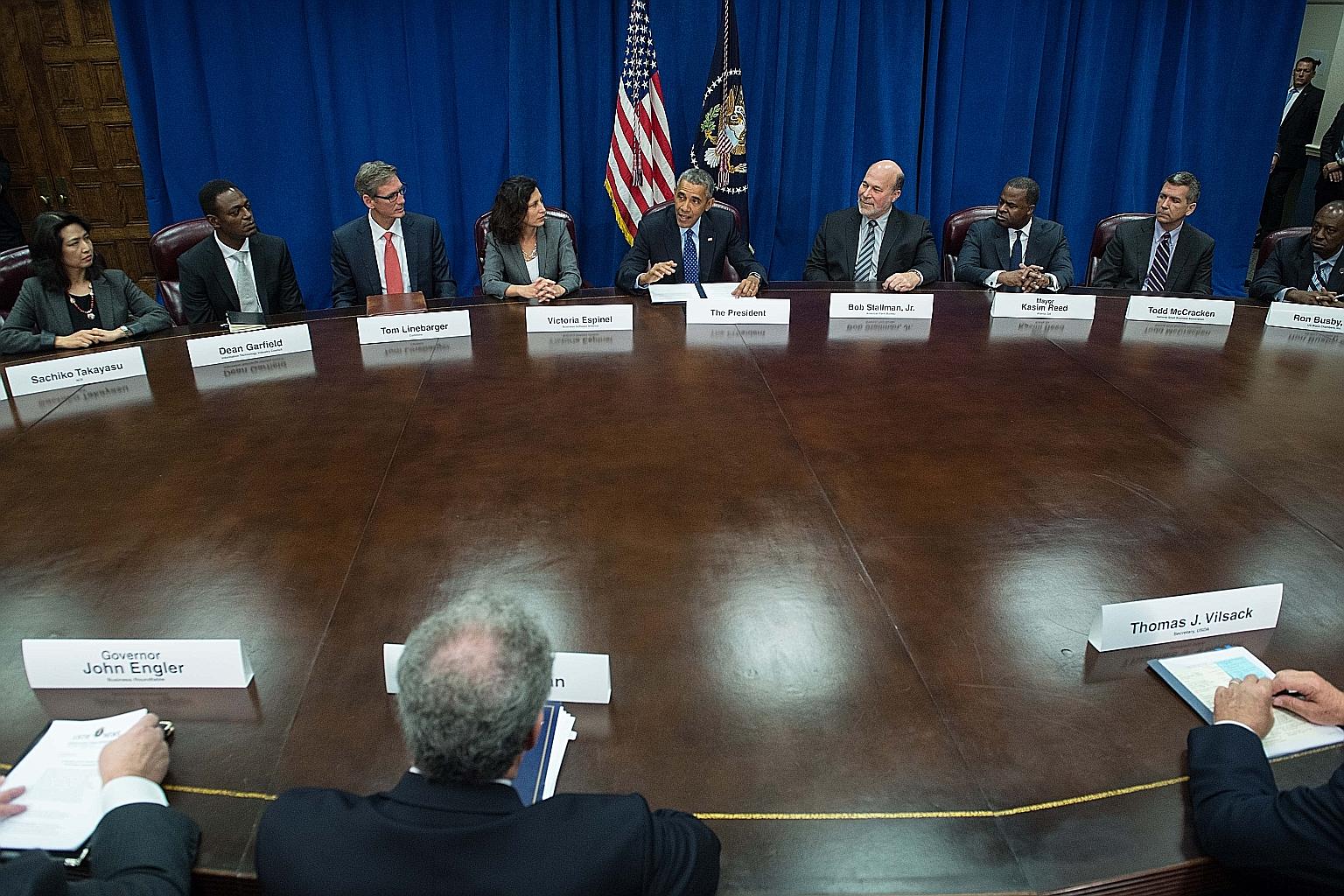 US President Barack Obama speaking about the Trans-Pacific Partnership agreement in Washington on Oct 6. The pact will plug into a market of 800 million consumers.
